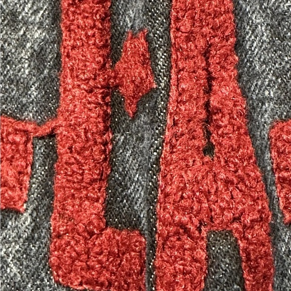 LA Blues Blue Denim Jacket Womens Sz Medium M Cropped Short - Spell Out On Back - Picture 13 of 15